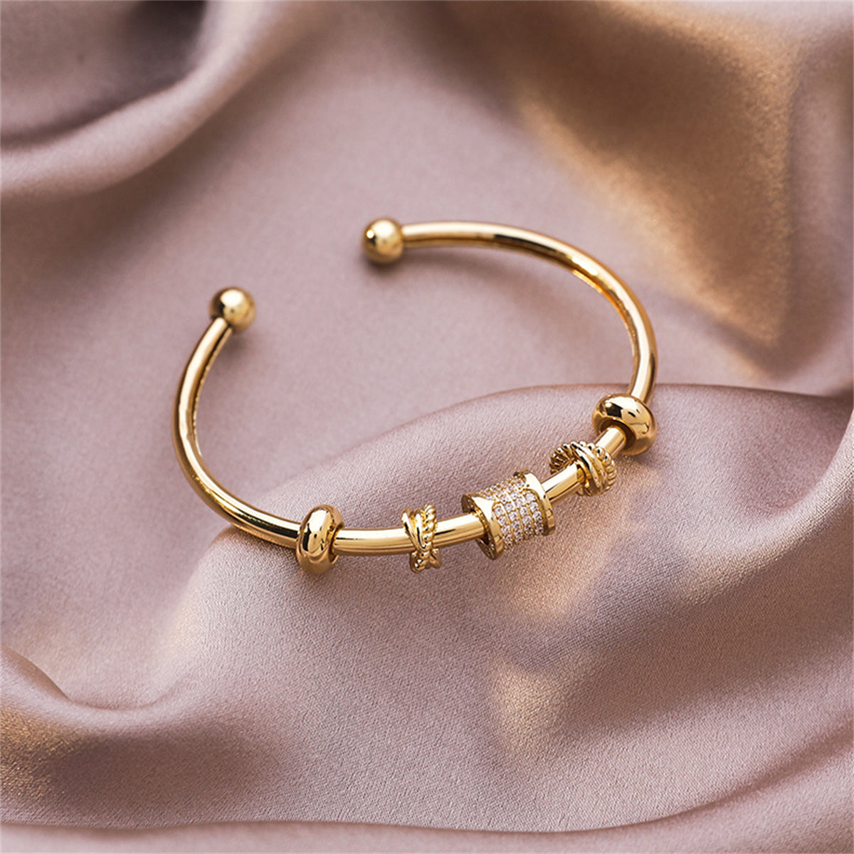 Cubic Zirconia & 18K Gold-Plated Coin Geometric-Charm Cuff