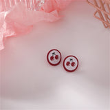 Red Enamel & Silver-Plated Cherry Round Stud Earrings