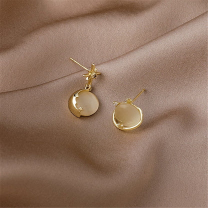 Cat-Eye and 18K Gold-Plated Planet Stud Earring and Moon Drop Earring, gold drop earrings for women, lifestyle look