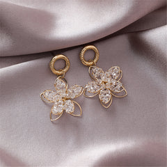 Beautifully crafted 18K gold-plated floral drop earrings with crystal details, ideal for elevating your style effortlessly.