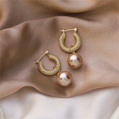 Champagne Pearl & 18K Gold-Plated Rope Huggie Earrings