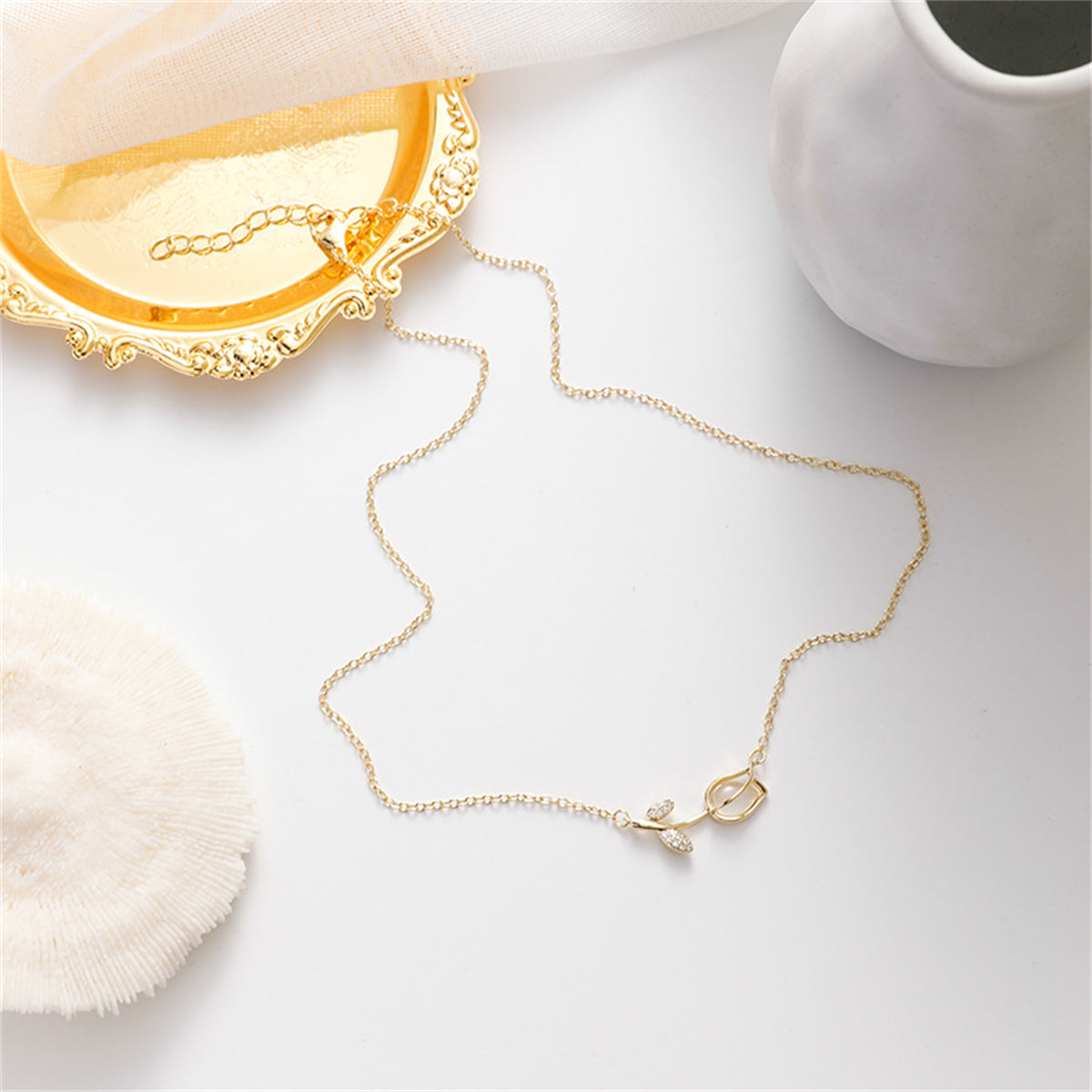 Cat's Eye & Cubic Zirconia Rose Pendant Necklace