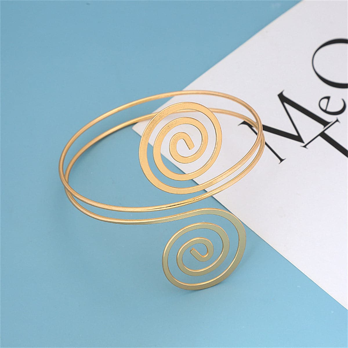 18K Gold-Plated Swirl Bypass Arm Cuff, dainty minimalist design, side view