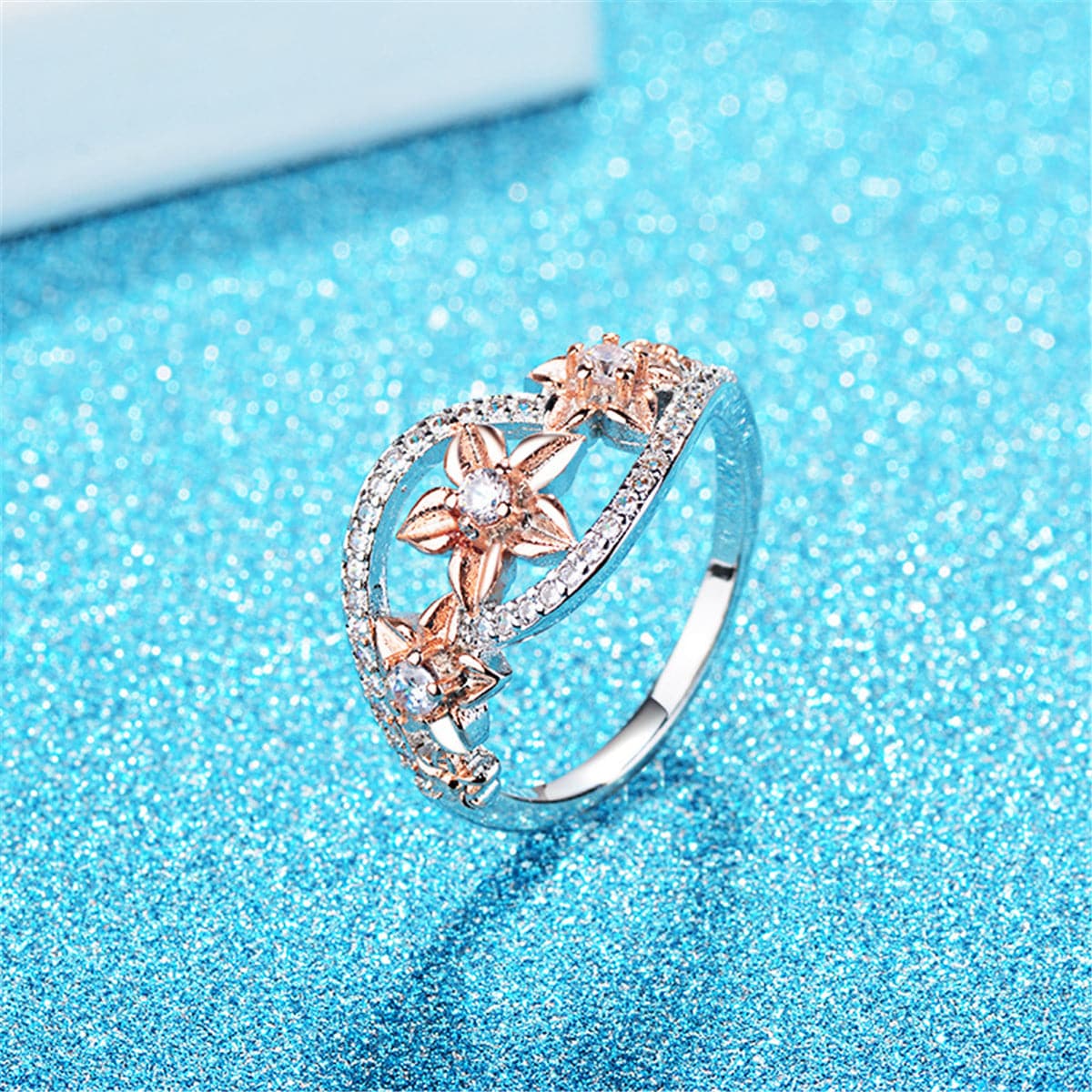 Crystal and Cubic Zirconia Link Floral Ring, statement rings for women, everyday style, lifestyle look