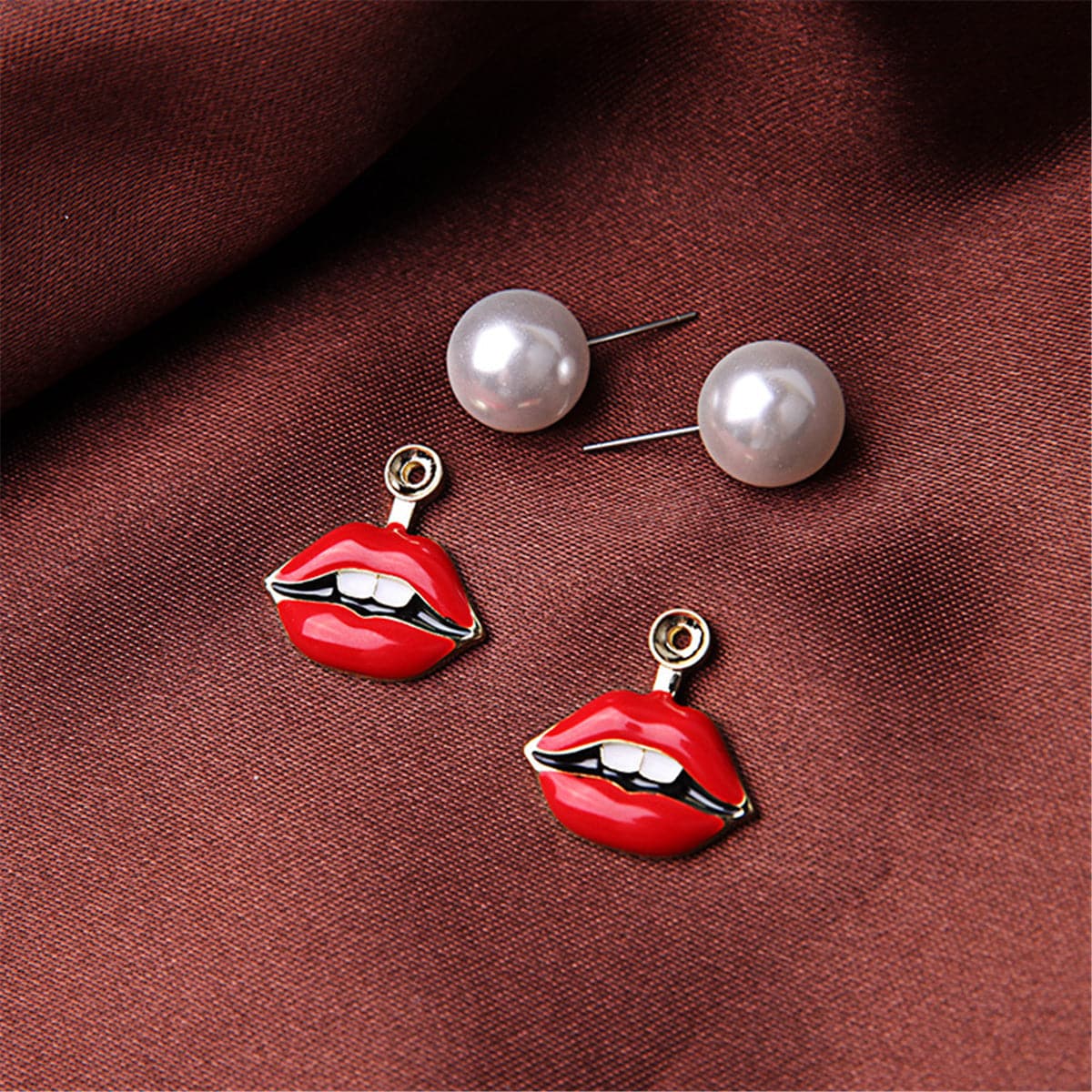 Imitation Pearl & 18k Gold-Plated Lips Stud Earrings - streetregion