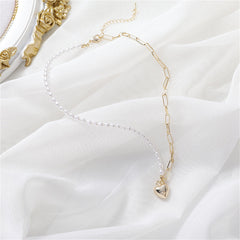 Pearl & 18K Gold-Plated Heart Pendant Necklace