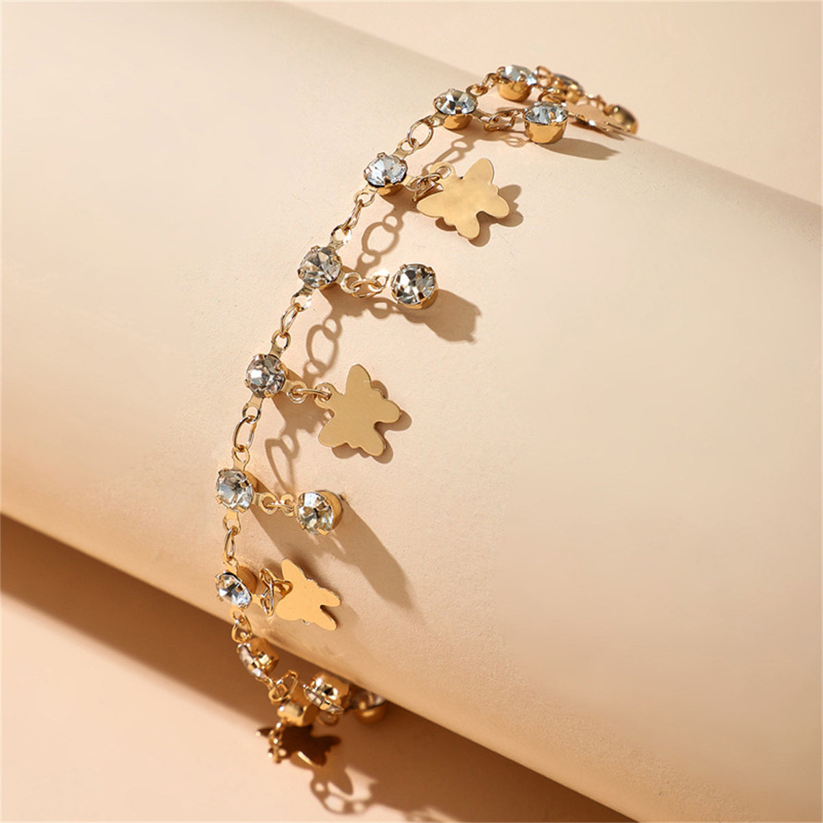 Cubic Zirconia & 18K Gold-Plated Butterfly Station Anklet