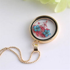 Blue & 18K Gold-Plated Pressed Peach Blossom Round Pendant Necklace
