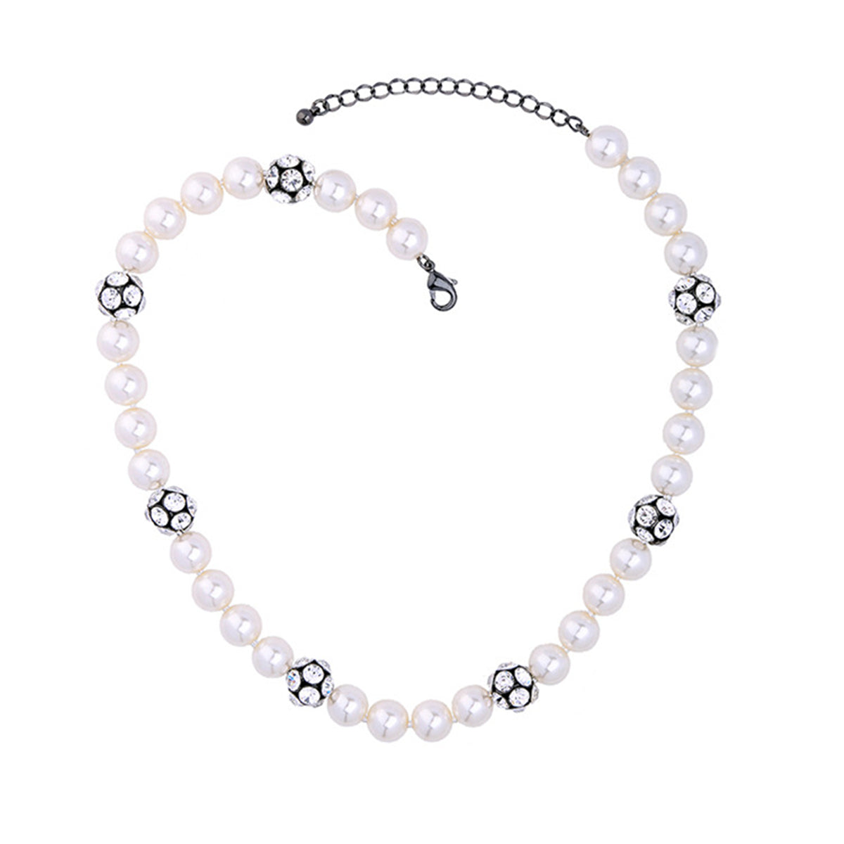 Pearl & Cubic Zirconia Black-Tone Ball Necklace