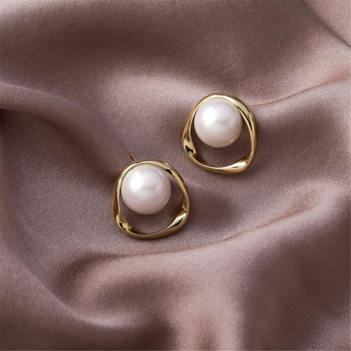 Pearl and 18K Gold-Plated Stud Earrings, gold stud earrings for women, botanical inspired, styled look