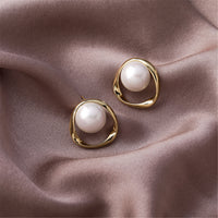 Pearl & 18k Gold-Plated Stud Earrings
