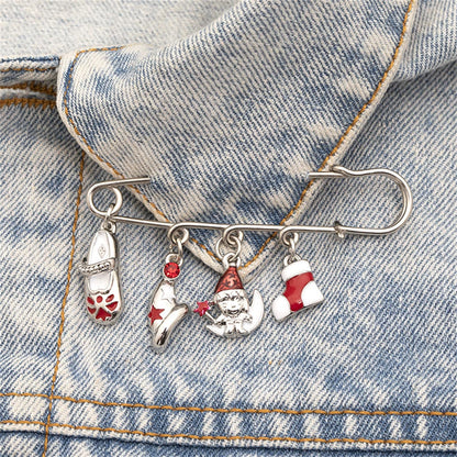 Silver-Plated and Red Christmas Charm Brooch, silver brooch pin, botanical inspired, side view