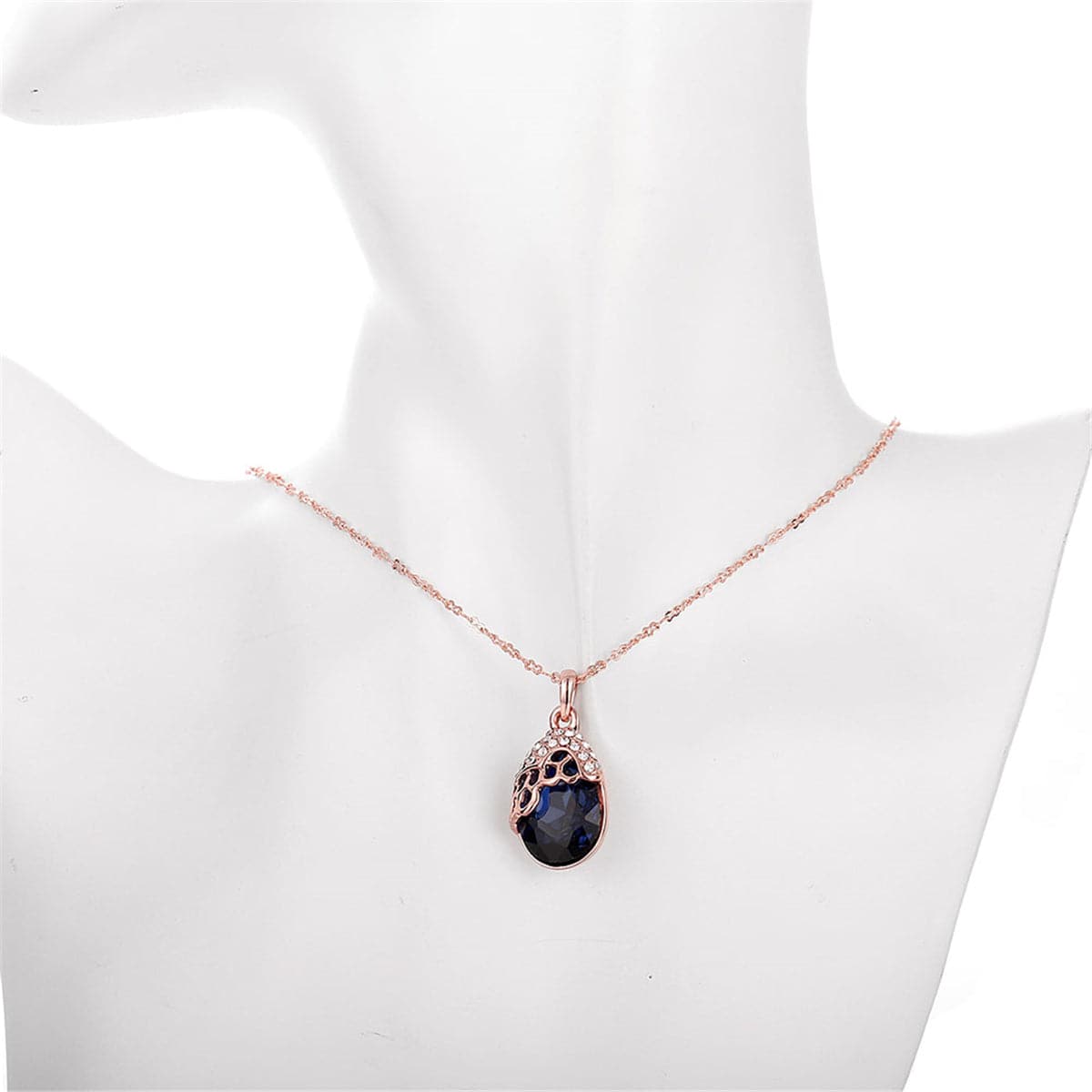 Blue Cubic Zirconia & Rose Goldtone Teardrop Pendant Necklace - streetregion