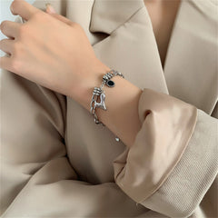 Cubic Zirconia & Silver-Plated Heart Charm Bracelet