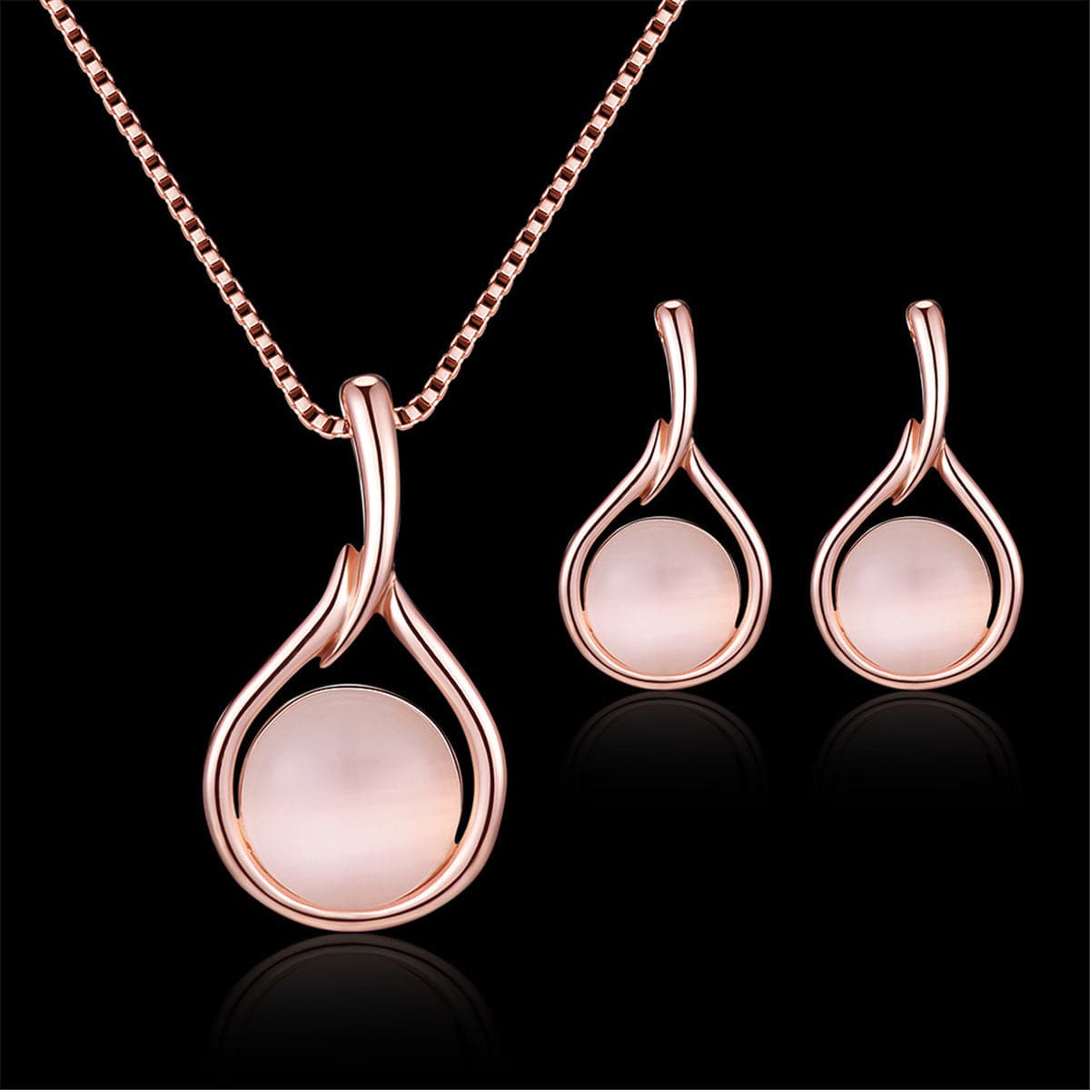 Rose Quartz and Cubic Zirconia Pendant Necklace and Drop Earrings, drop earrings for women, everyday style, side view