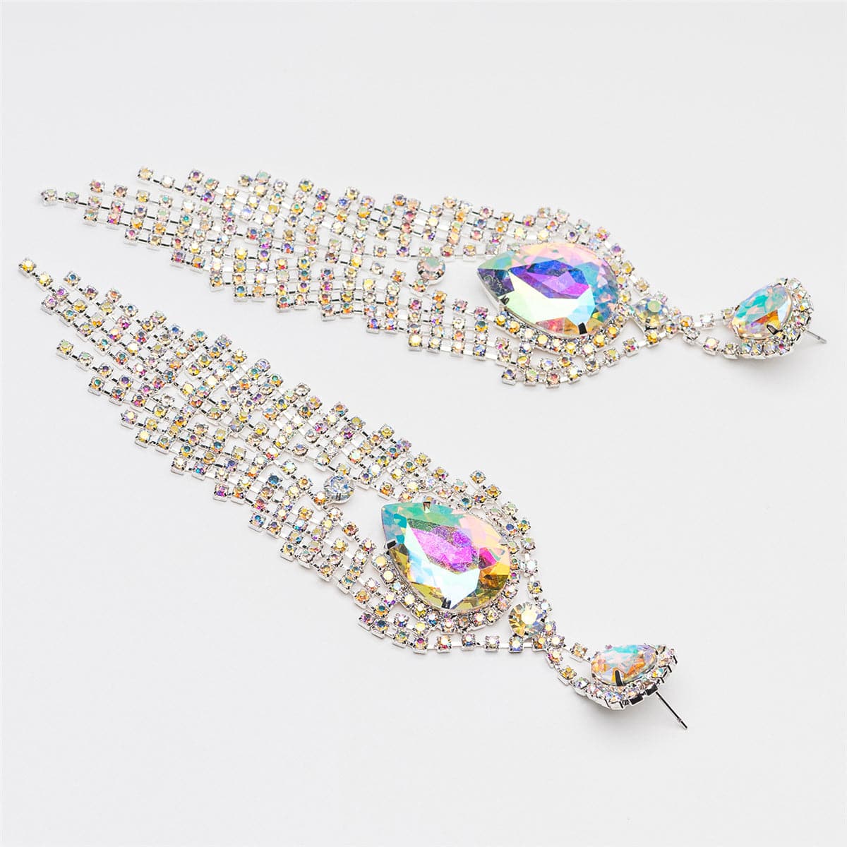Cubic Zirconia & Crystal Pear Tassel Drop Earrings