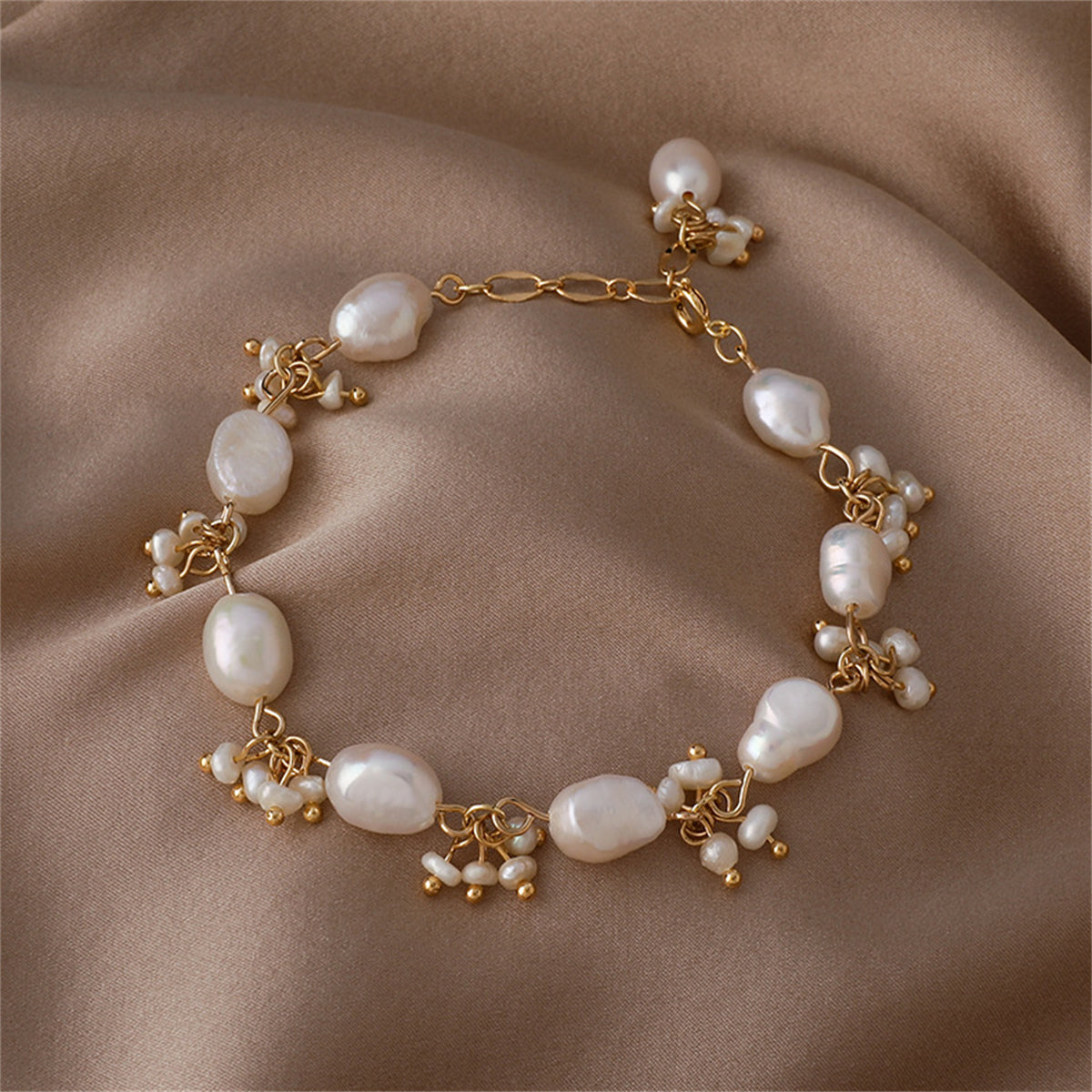 Pearl and 18K Gold-Plated Botany Station Bracelet, gold bracelet for women, botanical inspired, styled look