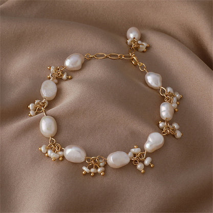 Pearl and 18K Gold-Plated Botany Station Bracelet, gold bracelet for women, botanical inspired, styled look