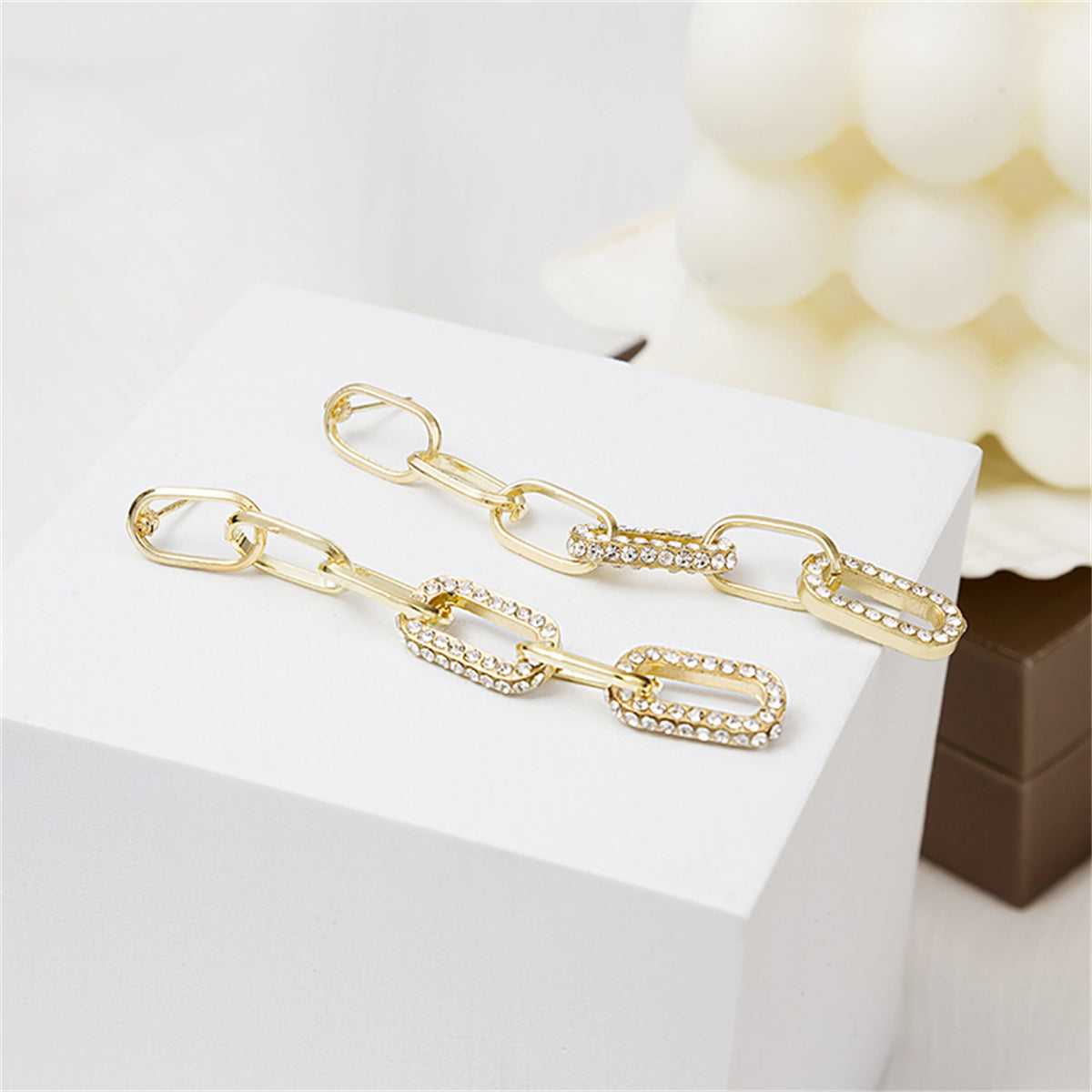 Cubic Zirconia & 18K Gold-Plated Interlocked Open Oval Drop Earrings