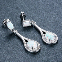 White Opal & Fine Silver-Plated Oval Drop Earrings