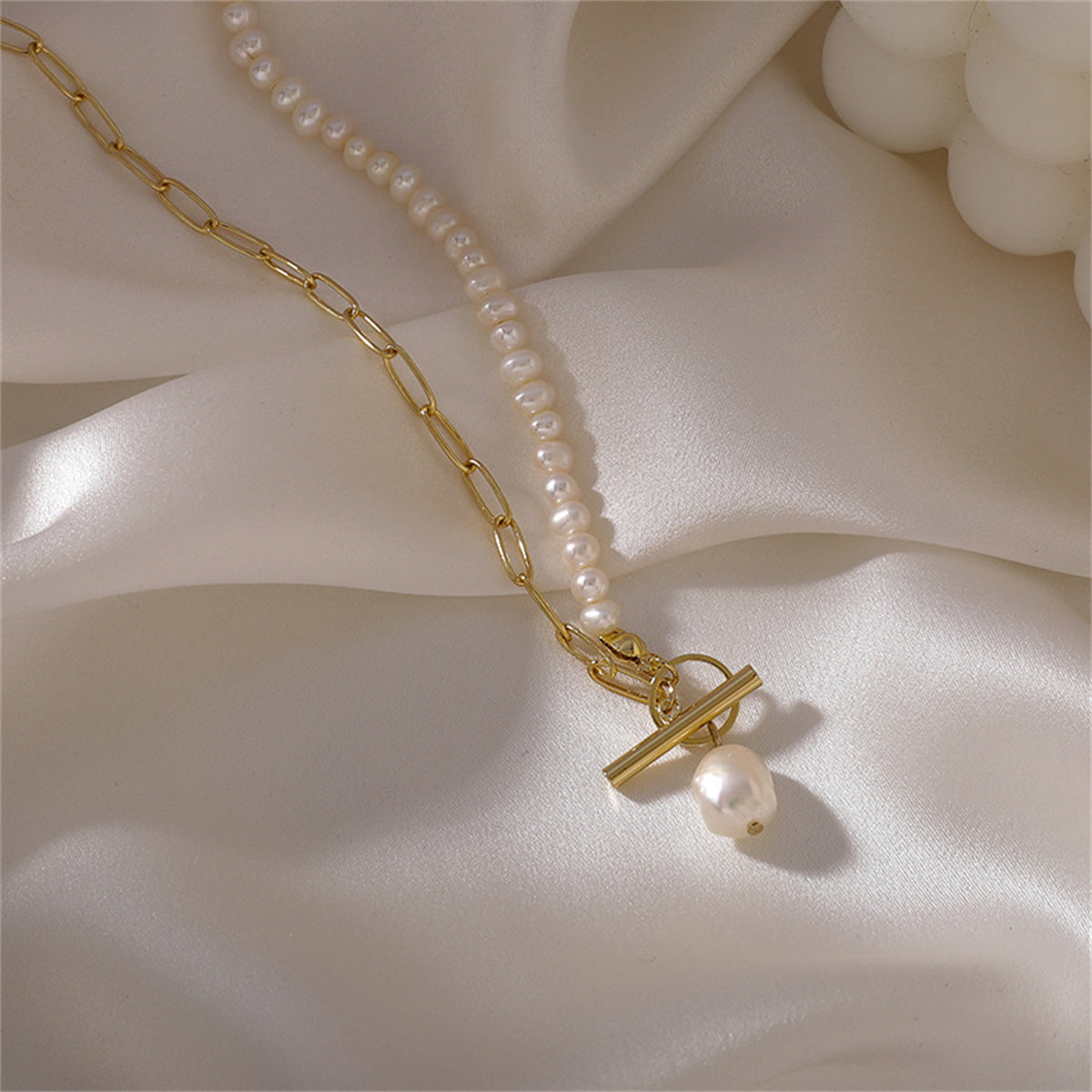 Pearl & 18K Gold-Plated Paperclip-Chain Lariat Necklace