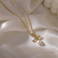 Pearl & 18k Gold-Plated Paperclip-Chain Lariat Necklace