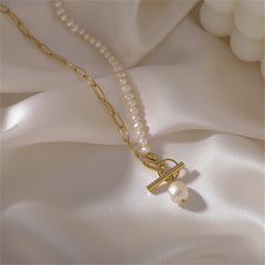 Pearl & 18K Gold-Plated Paperclip-Chain Lariat Necklace