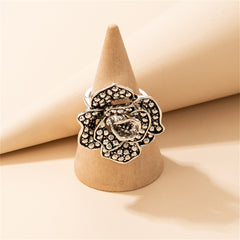 Silver-Plated Engraved Rose Ring