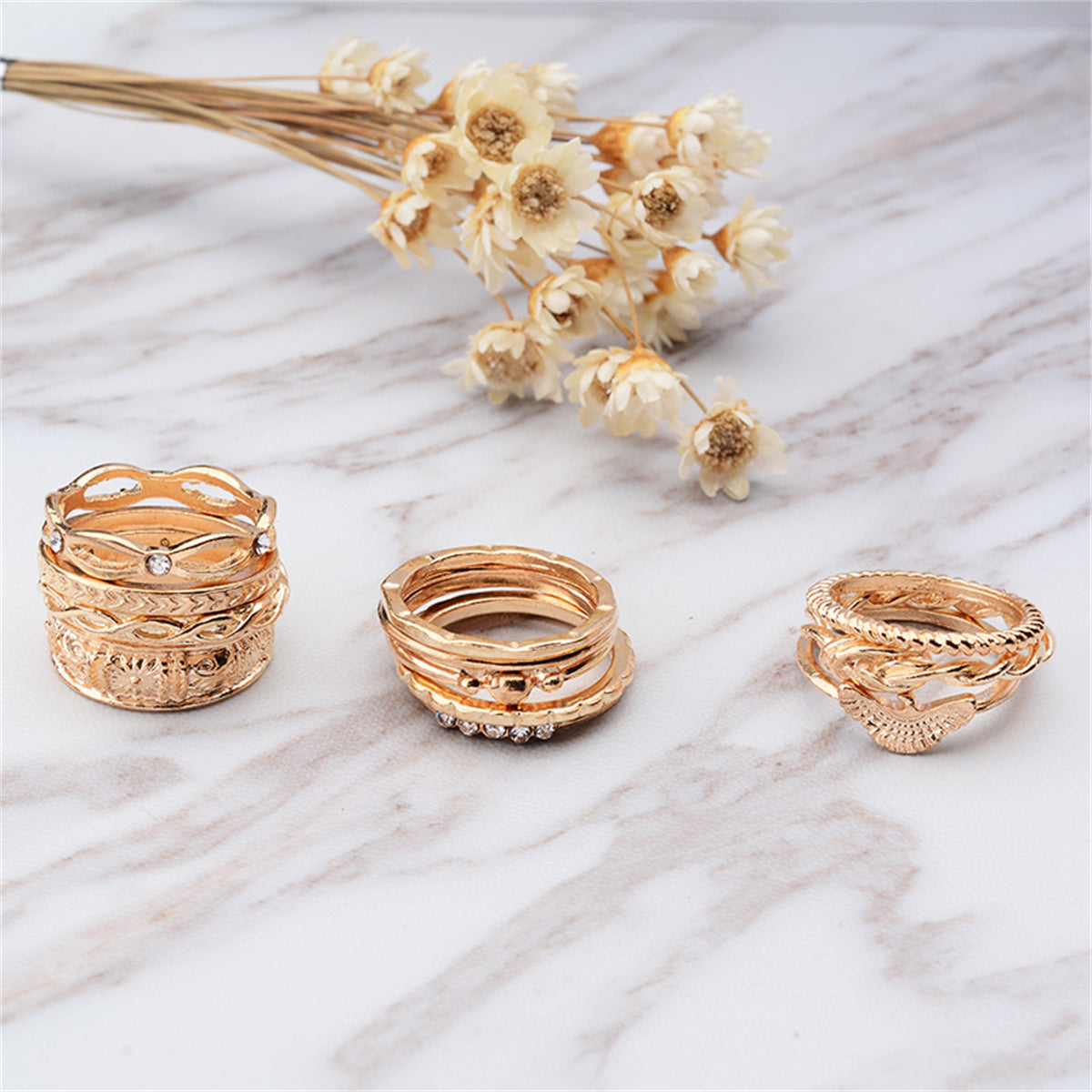 Cubic Zirconia & 18K Gold-Plated Pigeon Twine Ring Set