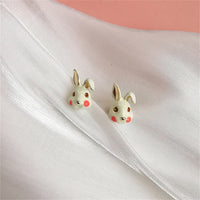 White Enamel & Goldtone Rabbit Stud Earrings