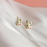 White Enamel & Goldtone Rabbit Stud Earrings