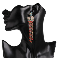 Red & Blue Cubic Zirconia 18K Gold-Plated Peacock Fringe Drop Earrings