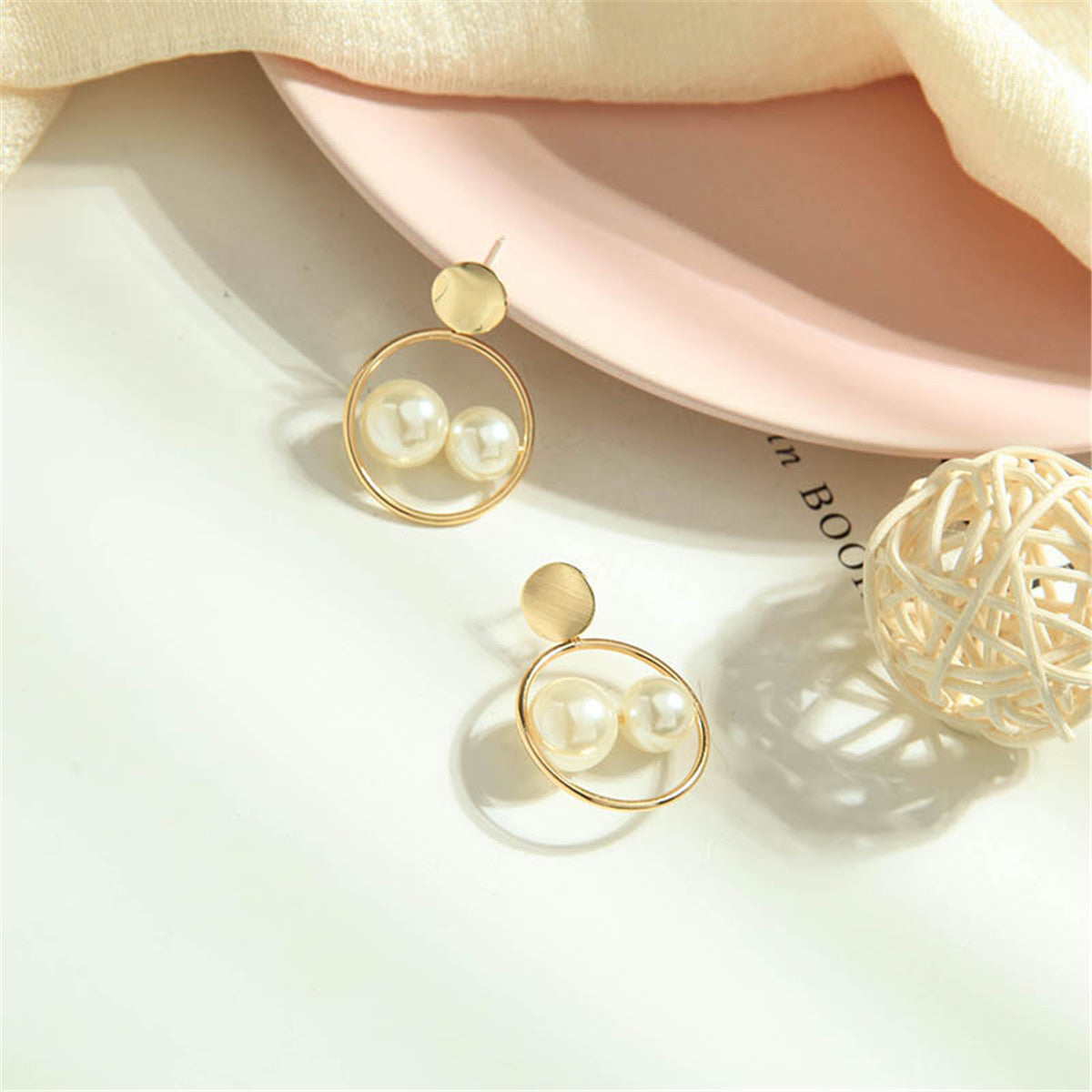 Double Pearl & 18K Gold-Plated Drop Earrings