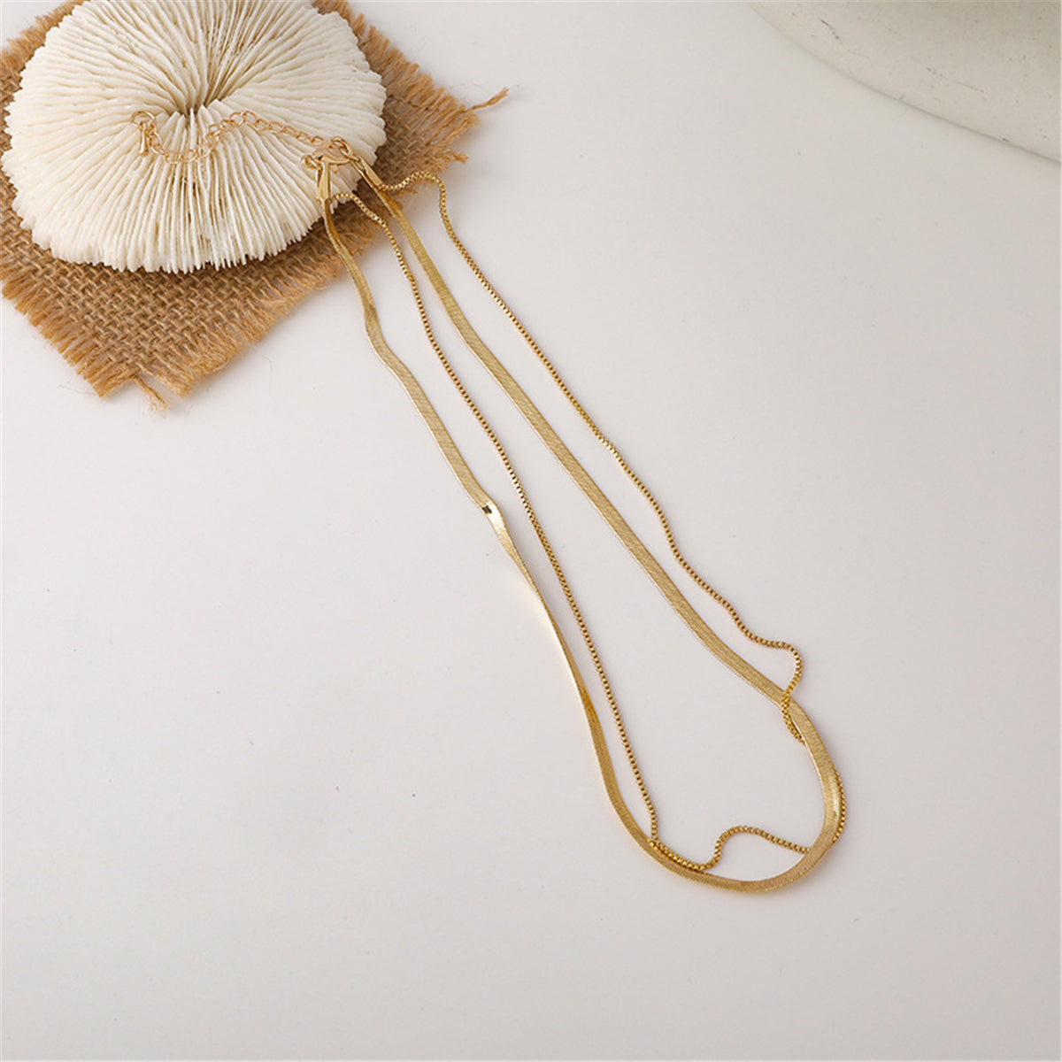 18K Gold-Plated Layered Chain Choker Necklace, gold pendant necklace for women, vintage-inspired design, detail close-up