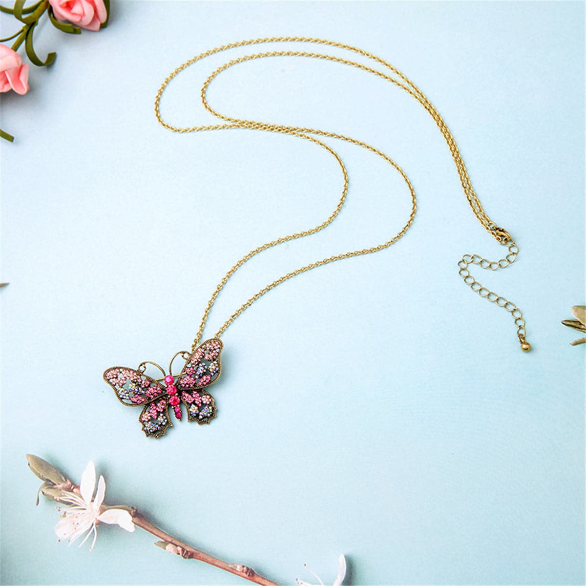 Cubic Zirconia & 18K Gold-Plated Butterfly Pendant Necklace