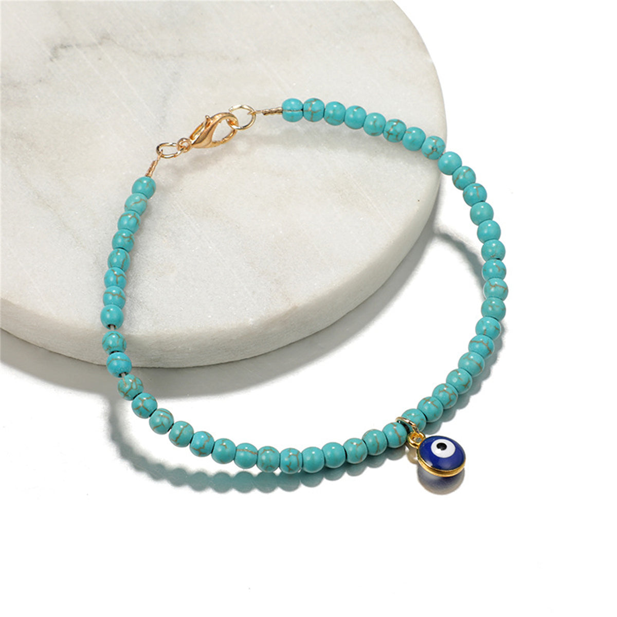 Turquoise and 18K Gold-Plated Beaded Anklet, gold anklet bracelet, botanical inspired, side view