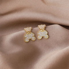 Pearl & Cubic Zirconia 18K Gold-Plated Bear Stud Earrings