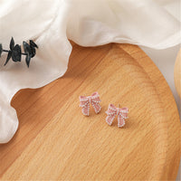 Pearl & Pink Enamel Silver-Plated Bow Stud Earrings
