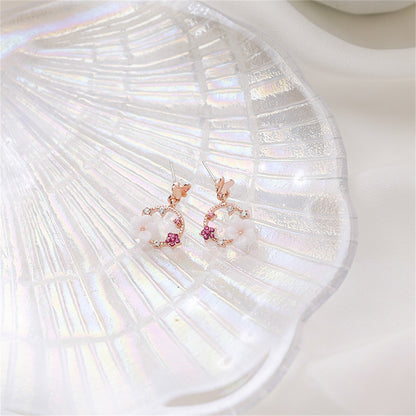 Cubic Zirconia and Acrylic Rose Butterfly Flower Drop Earrings, drop earrings for women, detail close-up