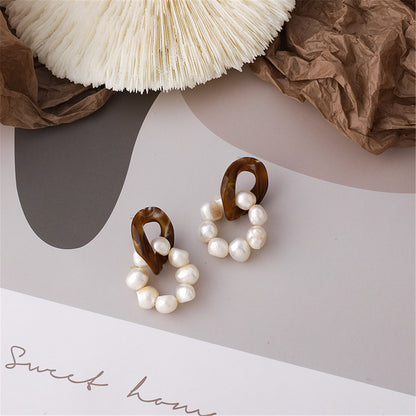 Pearl and Brown Resin Silver-Plated Beaded Drop Earrings, silver drop earrings for women, lifestyle look
