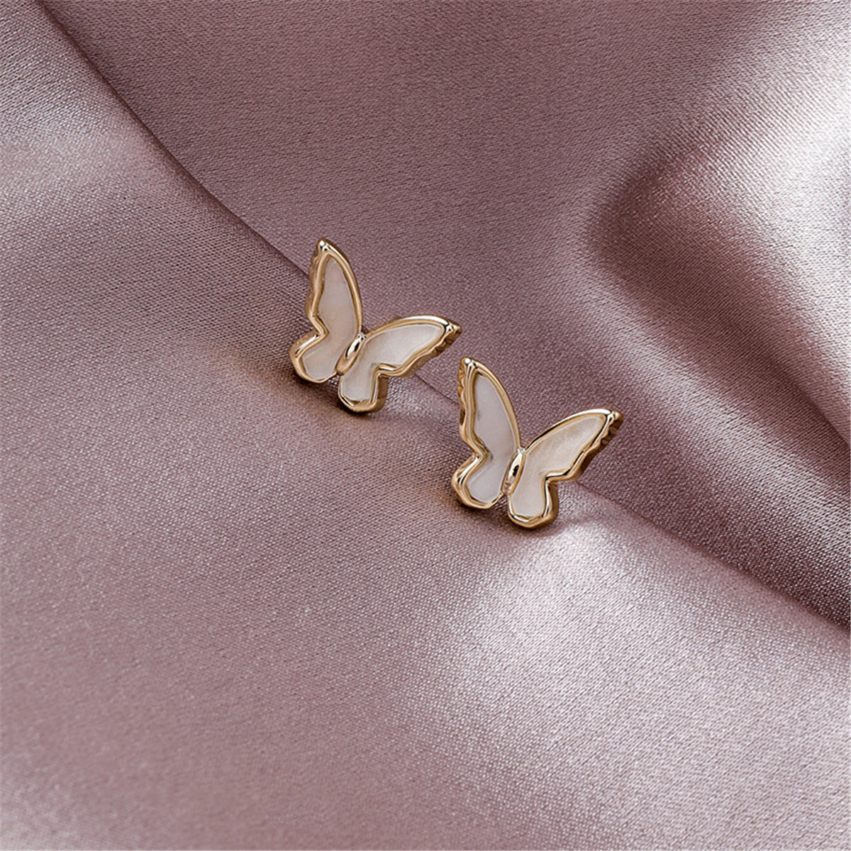 Shell and 18K Gold-Plated Butterfly Stud Earrings, gold stud earrings for women, dainty minimalist design, side view