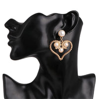 Imitation Pearl & Goldtone Heart Drop Earrings
