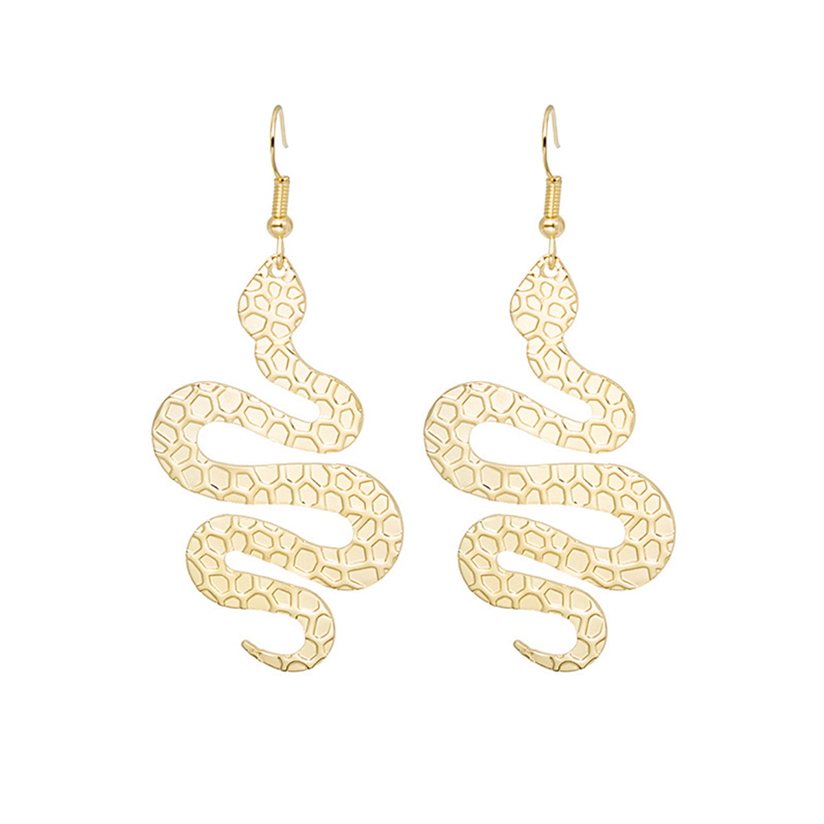 18K Gold-Plated Textured Snake Drop Earrings, gold drop earrings for women, dainty minimalist design, front view