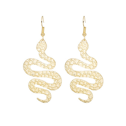 18K Gold-Plated Textured Snake Drop Earrings, gold drop earrings for women, dainty minimalist design, front view