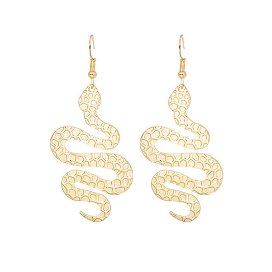 18K Gold-Plated Textured Snake Drop Earrings, gold drop earrings for women, dainty minimalist design, front view