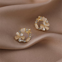 Cubic Zirconia & Crystal Cats Eye 18k Gold-Plated Flower Circle Stud Earrings