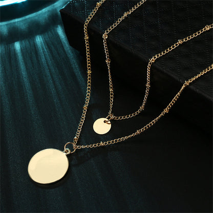 18K Gold-Plated Disc Layered Necklace, gold pendant necklace for women, everyday style, lifestyle look
