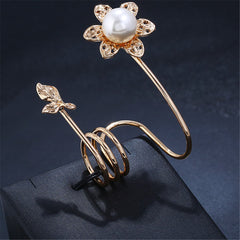 Imitation Pearl & 18k Gold-Plated Floral Spiral Ring - streetregion