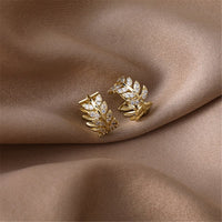 Cubic Zirconia & 18k Gold-Plated Leaf Huggie Earrings