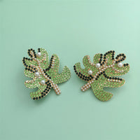 Green Cubic Zirconia & Imitation Pearl Tree Stud Earrings